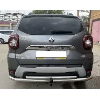 Защита заднего бампера двойная под фаркоп 60-42 мм для Renault Duster 2021-2024